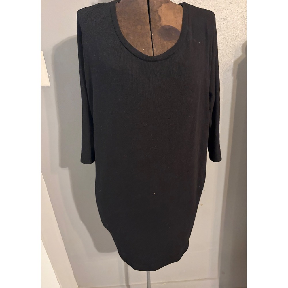 Sparkle & Fade Womens Black Ribbed Knit Scoop Neck 3/4 Sleeve Mini Shift Dress M
